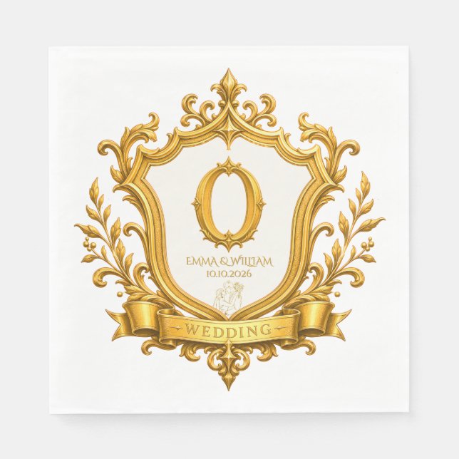 Elegant guld vintage monogram krönings bröllop pappersservett (Framsidan)
