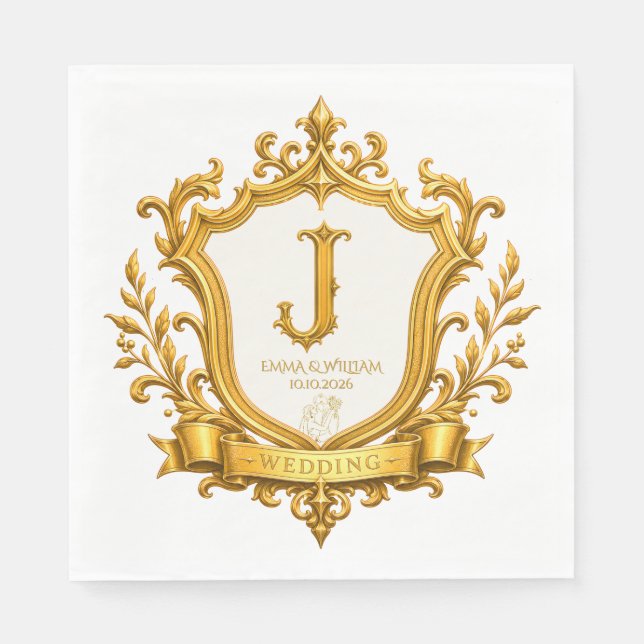 Elegant guld vintage monogram krönings bröllop pappersservett (Framsidan)