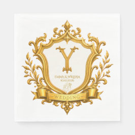 Elegant guld vintage monogram krönings hög bröllop pappersservett