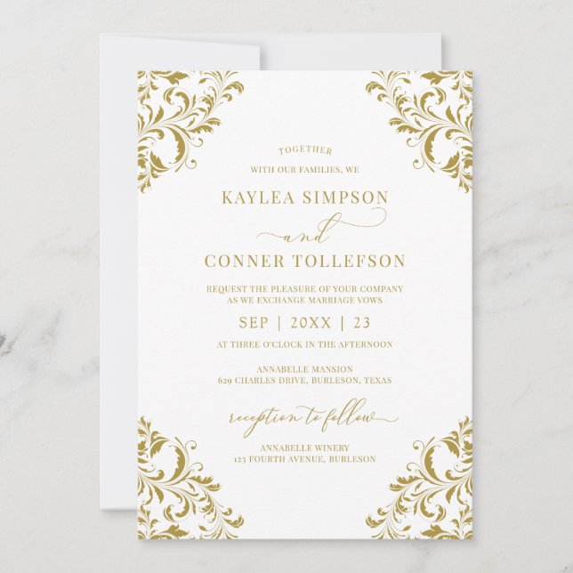 Elegant guld vinter bröllop inbjudningar (Framsida)