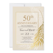Elegant guld vit 50-års bröllopsinbjudan