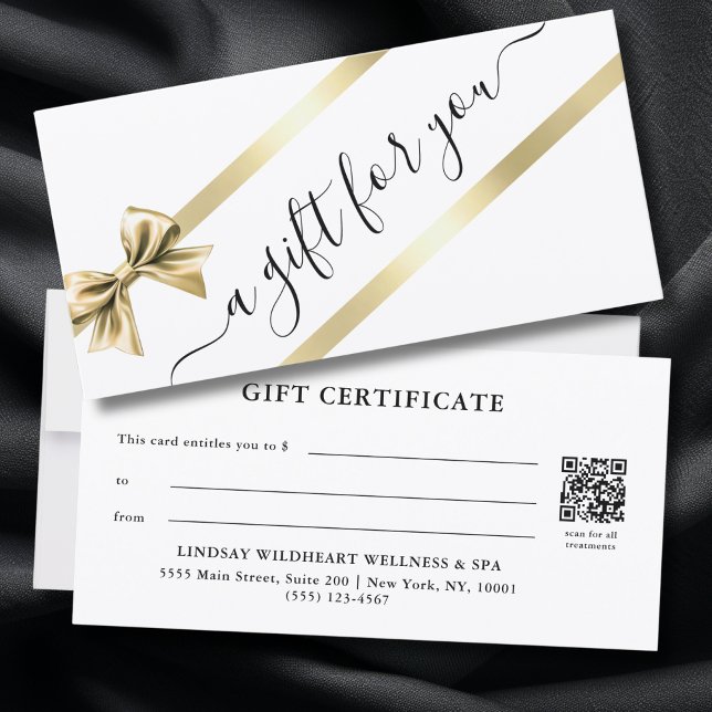 ELEGANT GULD VIT BAND GAVOVERTYGELSE (ELEGANT GOLD WHITE RIBBON QR CODE BUSINESS GIFT CERTIFICATE)