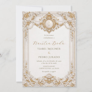 Elegant Guld & Vit Barock Vår Bröllopsdag Bröllop Inbjudningar