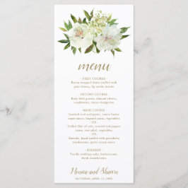 Elegant guld vit blomster modern bröllop meny
