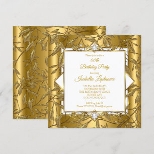 Elegant Guld Vit Damask Pärl Födelsedagsfest Inbjudningar