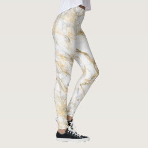Elegant guld vit grå marmor leggings