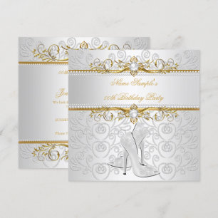 Elegant Guld Vit Pärla Diamant Höga Klackar Party Inbjudningar