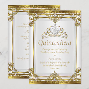 Elegant Guld Vit Pärla Princess Quinceanera Inbjudningar