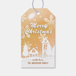 Elegant Guld Vit Snö Hus Jul Nytt År Presentetikett