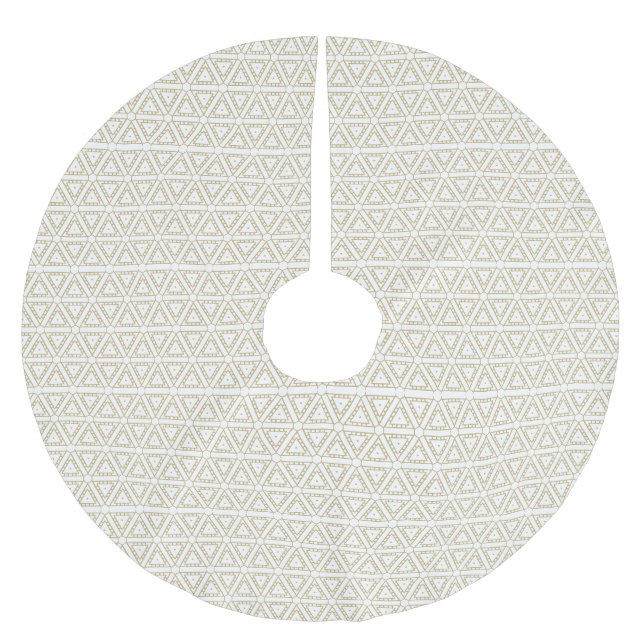 Elegant guld, vit triangulär geometrisk mönster julgransmatta borstad polyester (Framsidan)