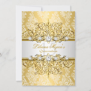 Elegant Guld Vit Vintage Glamour Quinceanera Inbjudningar