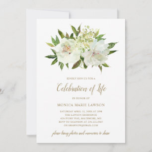 Elegant Guld Vita Blommigten Firande i Life Inbjudningar
