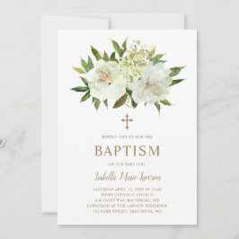 Elegant Guld Vita Blommigten Modern baptism Inbjudningar