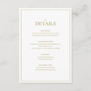 Elegant Guld & Vita Bröllop-detaljförslutningskort Tilläggskort
