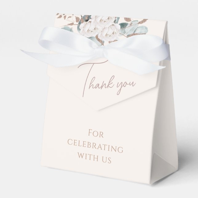 Elegant guld vita rosor & grönska bröllopsfest  presentaskar (Framsidan Sidan)