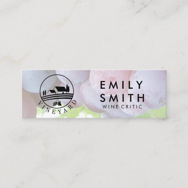 Elegant Guld Vita Vin Flaska | Druvor Mini Visitkort (Framsida)