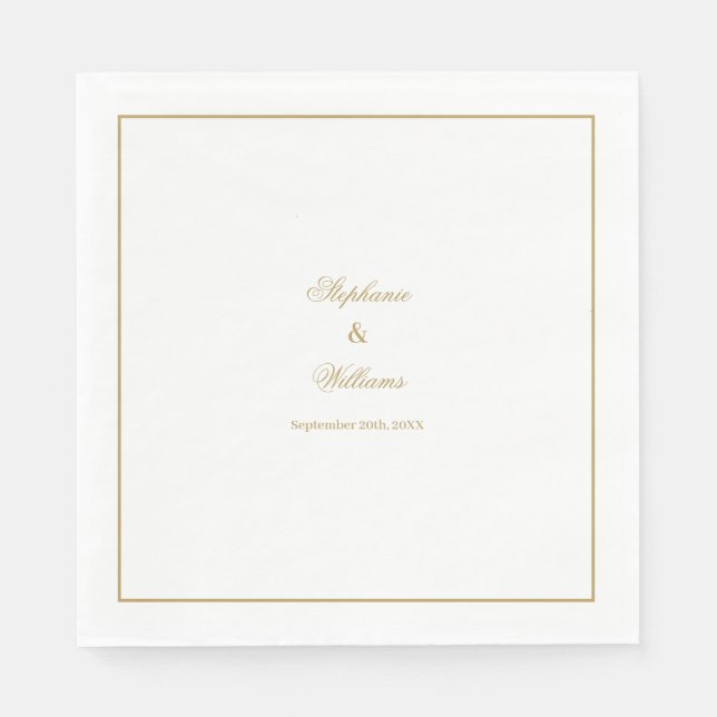 Elegant Guld Vitt Enkel Guldbröllop Minimal Pappersservett (Framsidan)