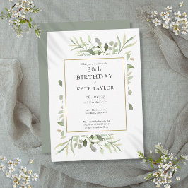 Elegant Guld Watercolor Greenery 30års födelsedag Inbjudningar