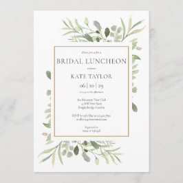Elegant Guld Watercolor Greenery Möhippa Luncheon Inbjudningar
