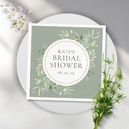 Elegant Guld Watercolor Greenery Möhippa Pappersservett