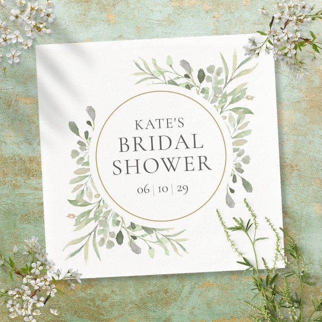 Elegant Guld Watercolor Greenery Möhippa Pappersservett (Skapare uppladdad)