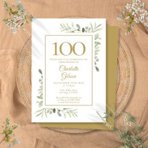 Elegant Guld Watercolor Grönska 100-årsdag