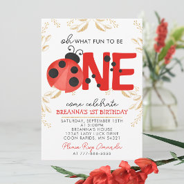 Elegant Guld Watercolor Ladybug 1:a födelsedagen P Inbjudningar