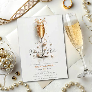 Elegant Guld Watercolor Prosecco Petals Bröllop Inbjudningar
