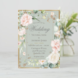 Elegant Guld Watercolor Romantic Blommigt Bröllop Inbjudningar