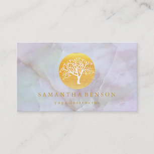 Elegant Guld Watercolor Träd Yoga och Meditation B Visitkort