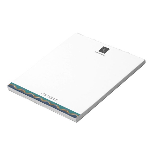 Elegant Guld Wave Blue Teal Logotyp Business Anteckningsblock (Roterad)