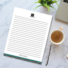 Elegant Guld Wave Blue Teal Logotyp Business Anteckningsblock