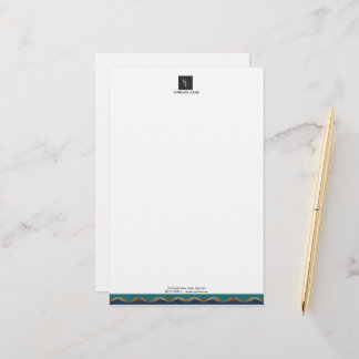 Elegant Guld Wave Blue Teal Logotyp Business Brevpapper