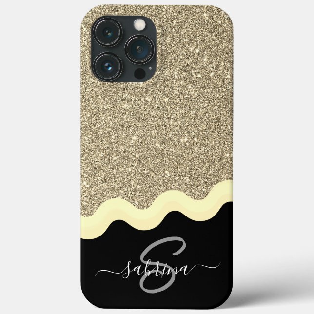 Elegant Guld Wave Glitter Monogrammed Namn (Baksida)