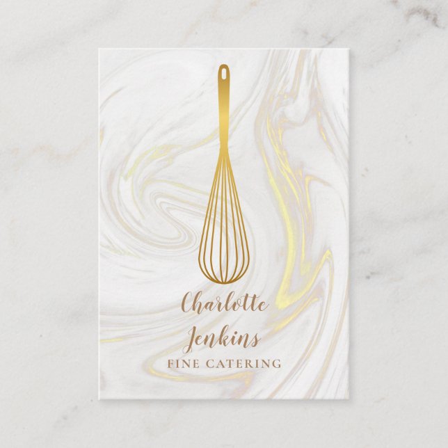 Elegant Guld Whisk Catering Marble Swirls Visitkort (Framsida)