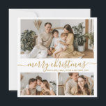 Elegant Guld White 3 Photo Collage jul Holid Julkort<br><div class="desc">Elegant Calligraphy Minimalist White and Guld 3 Photo Collage God jul Script Helgdag Card. Den här fräcka, minst tre (3) fotokortmallen har en fin fotokollage och säger "God jul"! Texten "God jul" hälsning är skriven i en söt hand som snabbt byts ut mot svan i guld mot vit färg. På...</div>