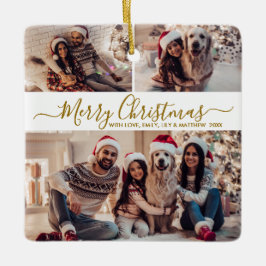 Elegant Guld White 3 Photo Collage jul Julgransprydnad Keramik