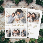 Elegant Guld White 4 Photo Collage jul Holid Julkort<br><div class="desc">Minimalistiskt, Elegant Calligraphy White och Guld 4 Photo Collage God jul Script Helgdag Card. Den här snygga, enkla, visuella, fyra (4) fotokortsmallen innehåller en söt fotokollage och säger "God jul"! Texten "God jul" hälsning är skriven i ett vackert handskrivet, snabbt och färdigt, svan i guld på vit färg-bakgrund. På motsatt...</div>
