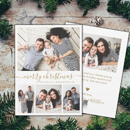 Elegant Guld White 4 Photo Collage jul Holid Julkort