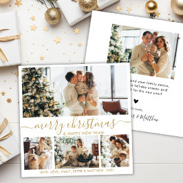 Elegant Guld White 4 Photo Collage jul Holid Julkort