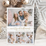 Elegant Guld White 4 Photo Collage jul Julkort<br><div class="desc">Minimalistiskt, Elegant Calligraphy 4 Photo Collage God jul Script White and Guld Helgdag Card. Den här snygga, enkla, visuella, fyra (4) fotokortsmallen innehåller en söt fotokollage och säger "God jul"! Texten "God jul" hälsning är skriven i ett vackert handskrivet, snabbt och färdigt, svan i guld på vit färg-bakgrund. På motsatt...</div>