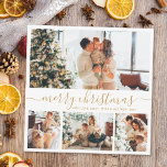 Elegant Guld White 4 Photo Collage jul Julkort<br><div class="desc">Elegant Calligraphy Minimalist White and Guld 4 Photo Collage God jul Script Helgdag Card. Den här festiva, imimalistiska, vismatiska 4 (4) fotokortsmallen innehåller en söt fotokollage och säger "God jul"! Texten "God jul" hälsning är skriven i ett vackert handskrivet, snabbt och färdigt, svan i guld på vit färg-bakgrund. På motsatt...</div>