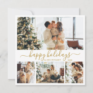 Elegant Guld White 4 Photo Collage Lycklig Julkort