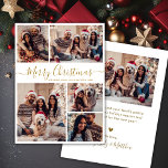 Elegant Guld White 5 Photo Collage jul Julkort<br><div class="desc">Modern Calligraphy Guld och White 5 Photo Collage God jul Script Helgdag Card för enkel Elegant. Den här sjutna, minimalistiska, viskösa 5 (5) fotokortmallen Julhälsningar ett söt-rutnätsfotokollage och säger "God jul"! Texten "God jul" hälsning är skriven i ett vackert handskrivet skript som snabbt byts ut mot svan typpografi eller kalligrafi...</div>