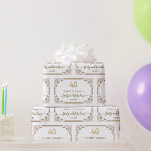 Elegant Guld White Art Deco 40 Birthday Presentpapper