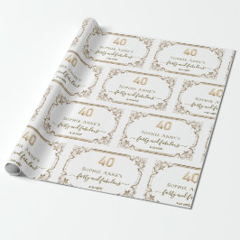 Elegant Guld White Art Deco 40 Birthday Presentpapper