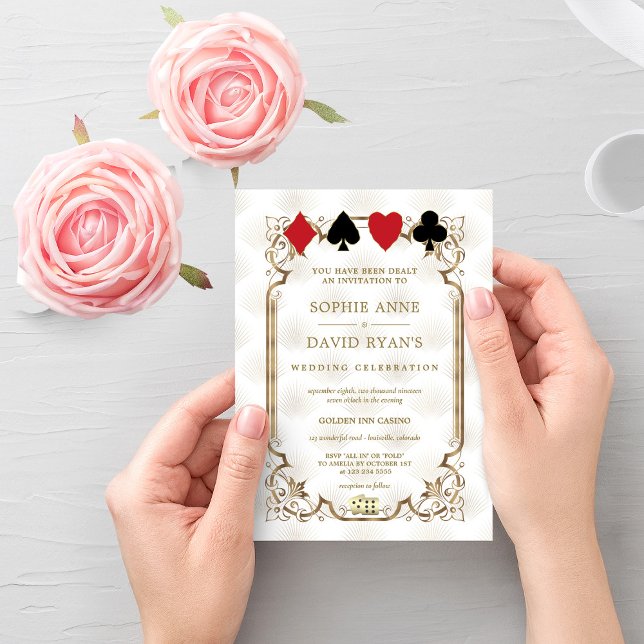Elegant Guld White Casino Las Vegas Poker Bröllop Inbjudningar (Skapare uppladdad)