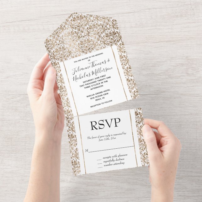 Elegant Guld White Chic Damask (Avrivbar del)
