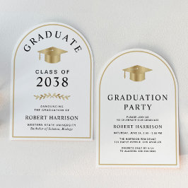 Elegant Guld White College Graduation Party Inbjudningar