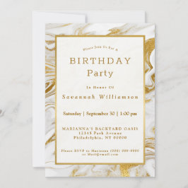 Elegant Guld White Faux Marble Birthday Inbjudningar